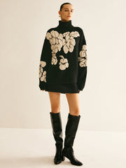 Wool Blend Turtleneck Jacquard Sweater Sweaters