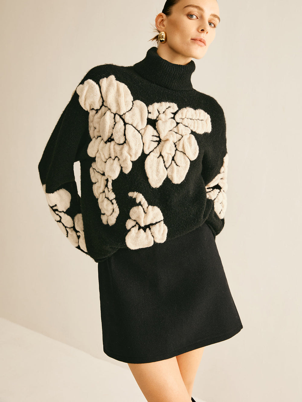 Wool Blend Turtleneck Jacquard Sweater Sweaters