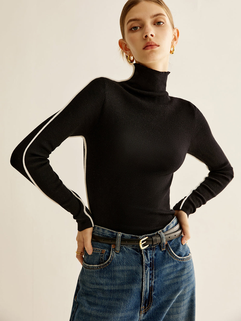 Wool Blend Mock Neck Knit Top Knit Tops