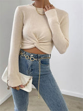 Plain Knotted Knit Top Apricot / XS Knit Tops