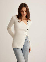 Plain Asymmetrical Breasted Sweater Sweaters
