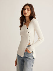 Plain Asymmetrical Breasted Sweater White / XS Sweaters