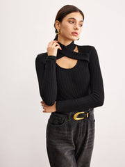 Criss Cross Neck Ribbed Top T Shirts