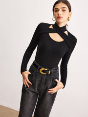 Criss Cross Neck Ribbed Top T Shirts