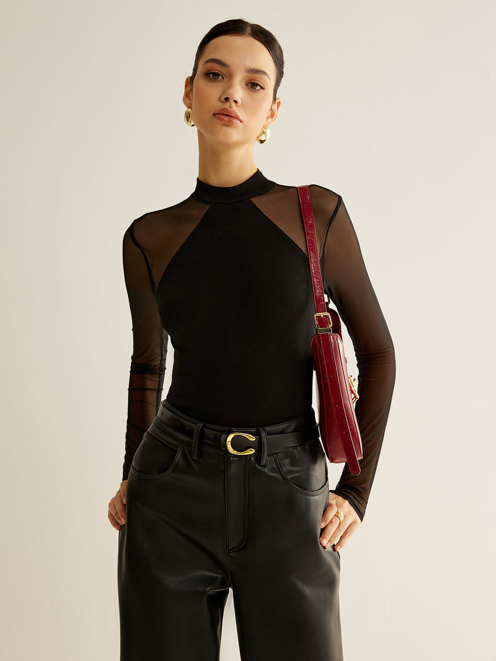 Sheer Long Sleeve Jersey Top T Shirts