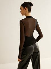 Sheer Long Sleeve Jersey Top T Shirts