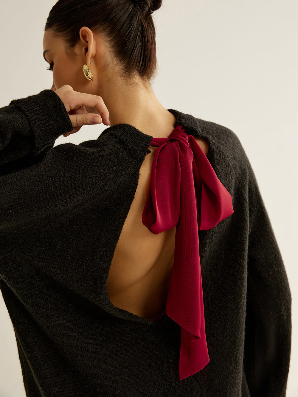 Oversized Open Back Tie Sweater Sweaters