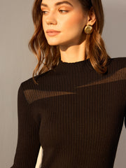 Ribbed Sheer Detail Skinny Sweater Sweaters