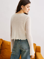 Wool Blend Lettuce Trim 3D Flower Cardigan Cardigans