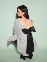 Lace Trim Bow Decor Draped Sweater Grey / XS Sweaters