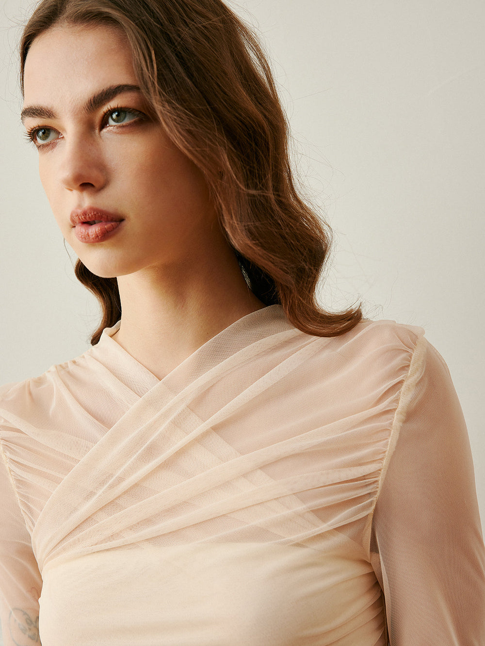 Cross Wrap Semi Sheer Top T Shirts