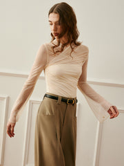 Cross Wrap Semi Sheer Top T Shirts