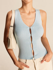 Ribbed Button Front Vest Vests