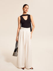 V Neck Top With Scarf Style Neck Tie Tank Tops & Camis