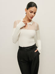 Ribbed Keyhole Collar Top Sweaters