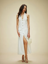 Cotton & Linen Pocket Detail Halter Neck Tie Back Dress White / XS Dresses