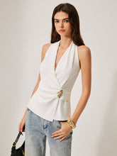 Crisscross Neckline Metal Detail Sleeveless Blouse White / XS Blouses