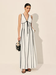 Contrast Trim Dress With Pockets Off White / XS Dresses