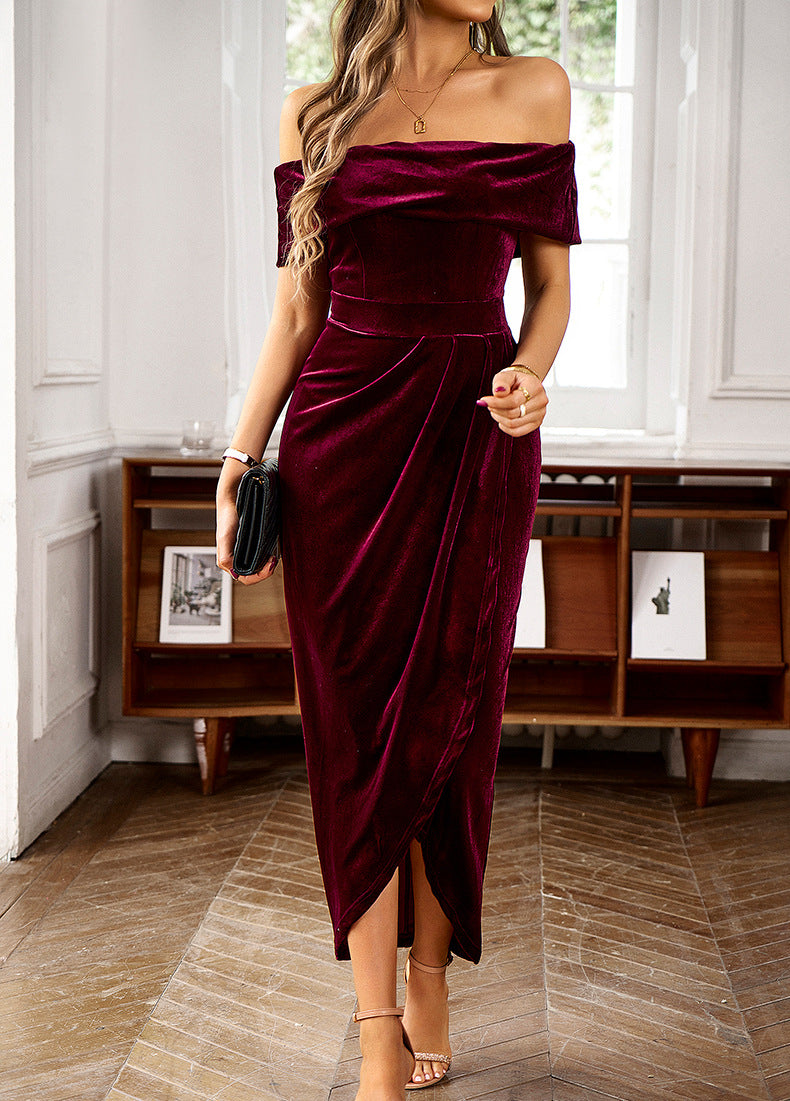 Velvet Off-the-shoulder Cocktail Dress