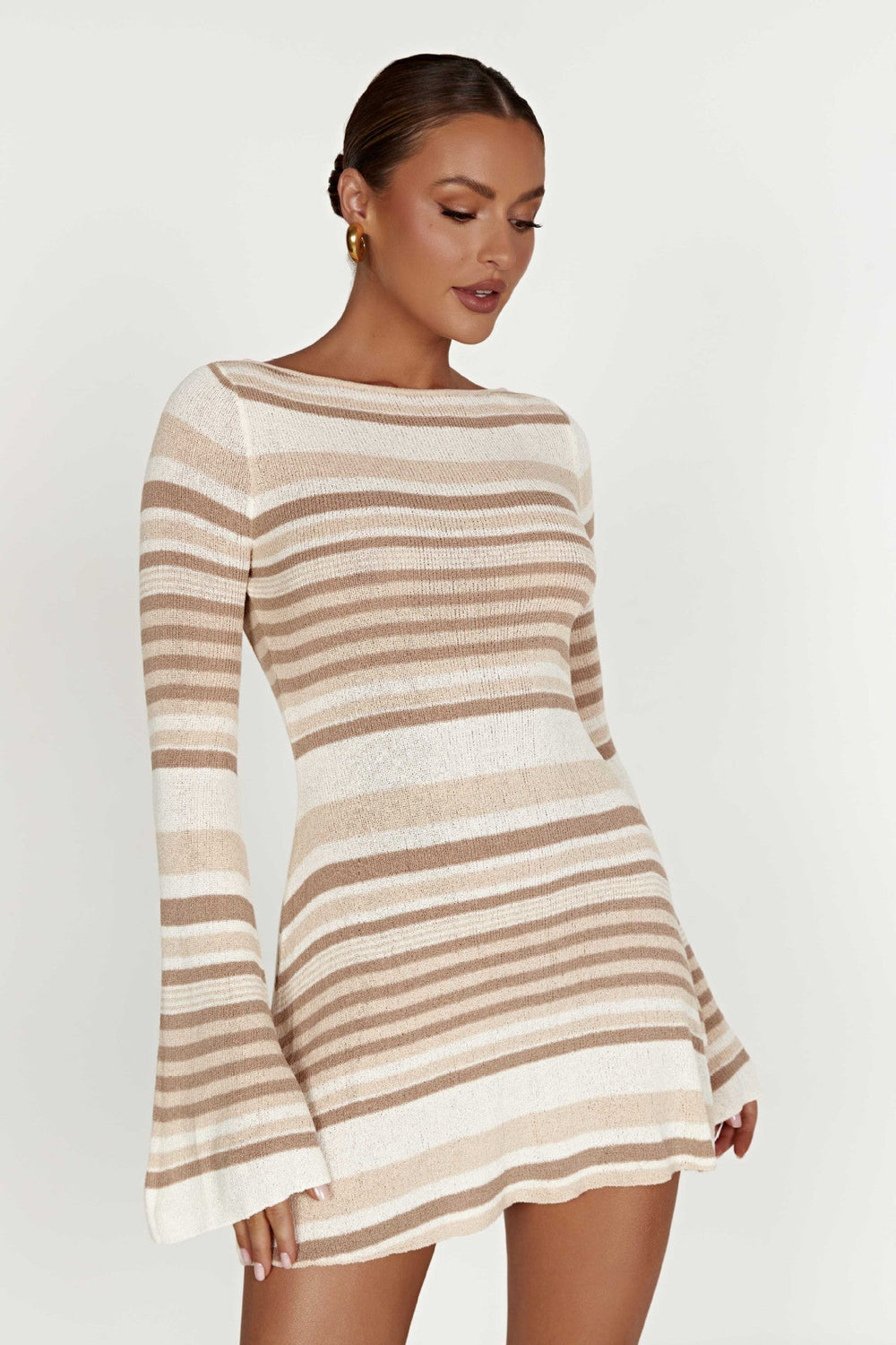 Bell Sleeve Color Block Stripe Knit Sweater Dress