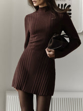 Long Sleeve High Neck Sweater Dress S / Brown