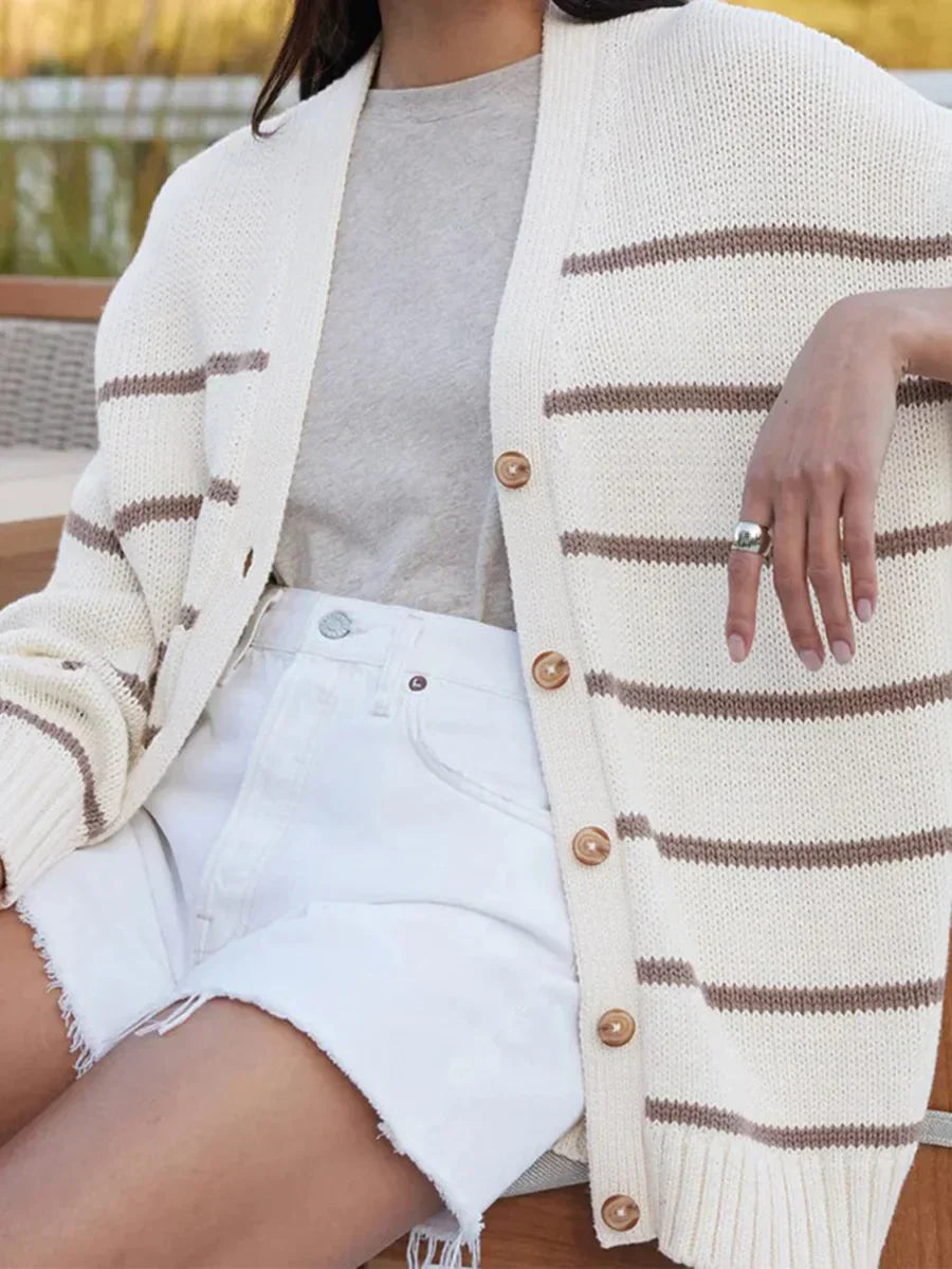 Striped V Neck Knit Cardigan