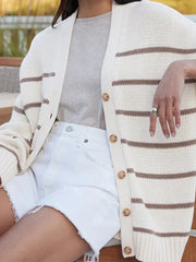 Striped V Neck Knit Cardigan