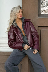 Stylish Matte PU Moto Jacket Red / S