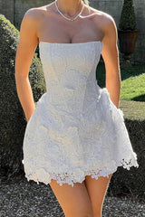 Solid Bustier Embroidered Cocktail Dress S / White