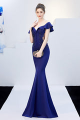 Elegant Off Shoulder Bodycon Formal Dress S / Navy blue