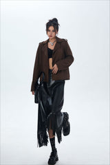 Suede Open Front Biker Jacket