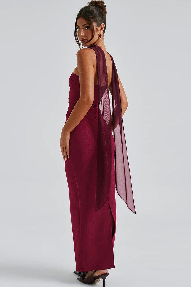 Sheer Sleeve Bustier Gown Formal Dress