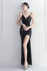 Iridescent Sequin Slit Bodycon Maxi Dress