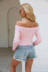 Cable Knit Boat Neck Cropped Knit Top