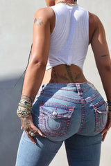 Slim Fit Black Embroidered Jeans