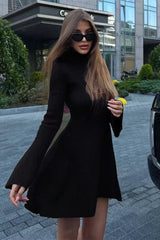 Long Sleeve A-Line Sweater Dress S / Black