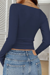 Lace Button Detail V-Neck Knit Top