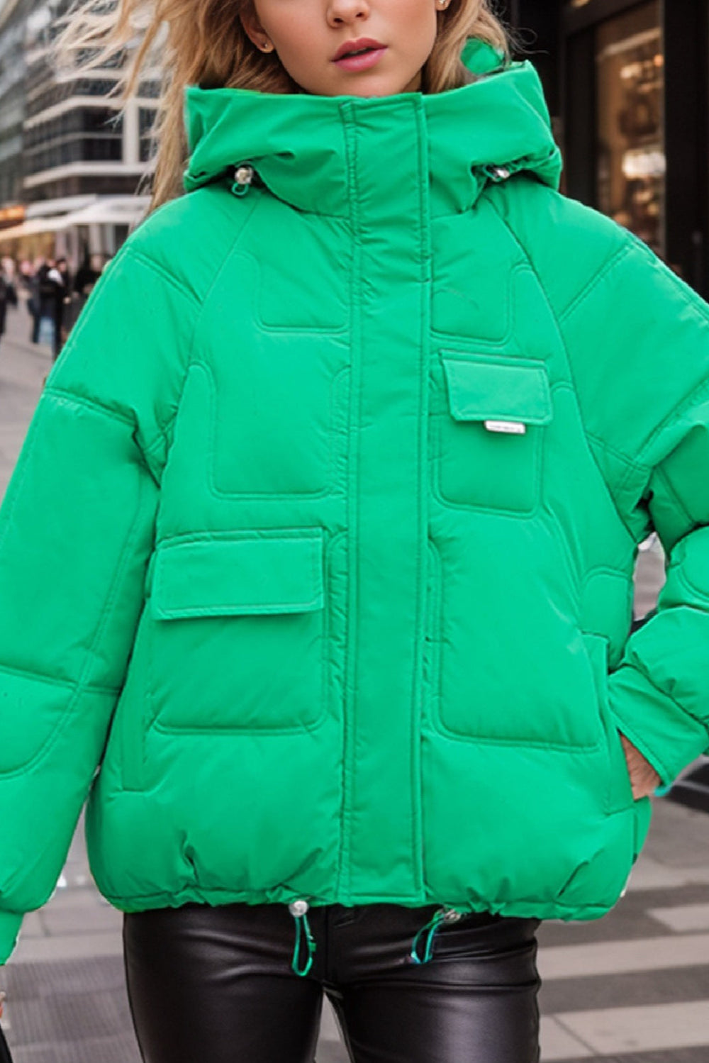 Cropped Insulated Cargo Puffer Jacket