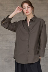 Long Sleeve Cotton Lapel Collar Blouse