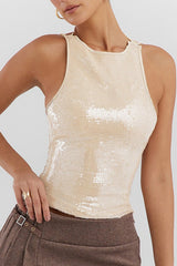 Halter Sequin Back Tie Tank Top