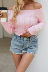 Cable Knit Boat Neck Cropped Knit Top