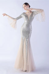 Sequin Ruffled Mesh Party Dress Silver / S