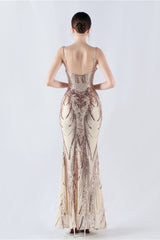 Boned Sequin Embroidered Formal Dress