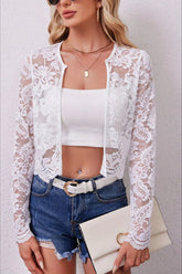 Lace See Through Long Sleeve Cardigan White / S