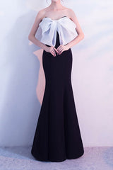 Bow Strapless Mermaid Maxi Party Dress Black and White / S