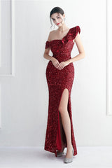 Embellished One Shoulder Mermaid Formal Dress