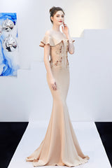 Elegant Off Shoulder Bodycon Formal Dress S / Apricot