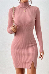 Slim Fit Turtleneck Sweater Dress S / Pink