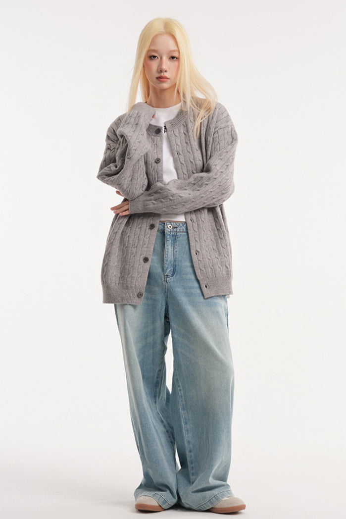 Relaxed Fit Cable Cardigan