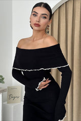 Ribbed Off Shoulder Color Block Knit Sweater Dress